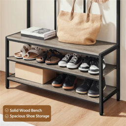 Yaheetech Grey Industrial Hall Tree With With Bench & Shoe Storage - thumbnail 8