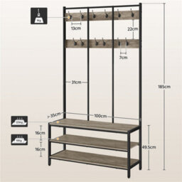 Yaheetech Grey Industrial Hall Tree With With Bench & Shoe Storage - thumbnail 3