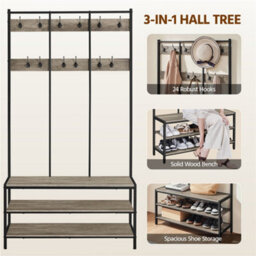 Yaheetech Grey Industrial Hall Tree With With Bench & Shoe Storage - thumbnail 6