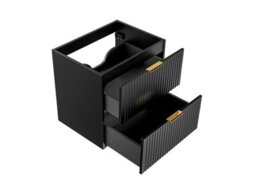 Impact Furniture Bathroom Vanity Unit 600mm Drawer And Tall Cabinet Tallboy Furniture Set Black Modern Wall Hung Ribbed Fluted Adel - thumbnail 3