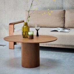 Sweeek - Oblong Coffee Table With Carved Wood Effect Faro Walnut 90X60X45 Cm - thumbnail 3