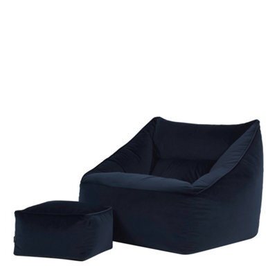 icon Natalia Velvet Adults Bean Bag Armchair And Pouffe, Ready Filled Large Beanbag Midnight Blue - image 1