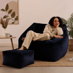 icon Natalia Velvet Adults Bean Bag Armchair And Pouffe, Ready Filled Large Beanbag Midnight Blue - thumbnail 2