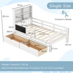 Costway Single Size Bed Frame W/ 2 Storage Drawers Wooden Slats Support Bed For Kids White - thumbnail 3