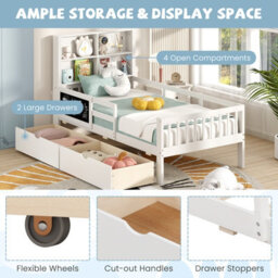 Costway Single Size Bed Frame W/ 2 Storage Drawers Wooden Slats Support Bed For Kids White - thumbnail 8