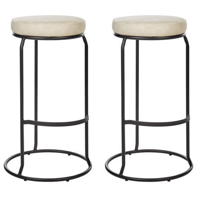 Beliani Set Of 2 Bar Stools Milroy Faux Leather Light Beige - image 1