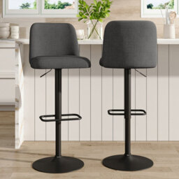 Living And Home Bar Stool Set Of 2 Grey Linen Upholstered Swivel Counter Bar Stools With Mid Backrest - thumbnail 1