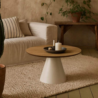 Wyld Haus Hamburg Round Oak Veneer Coffee Table With Steel Pillar Base - image 1