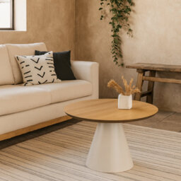 Wyld Haus Hamburg Round Oak Veneer Coffee Table With Steel Pillar Base - thumbnail 2