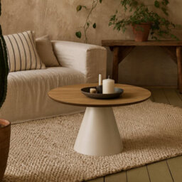 Wyld Haus Hamburg Round Oak Veneer Coffee Table With Steel Pillar Base - thumbnail 1