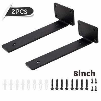8 Inch-2Pcs Heavy Duty Black Cast Iron Shelf Brackets, Floating Shelf Supports - image 1