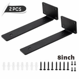 8 Inch-2Pcs Heavy Duty Black Cast Iron Shelf Brackets, Floating Shelf Supports - thumbnail 1