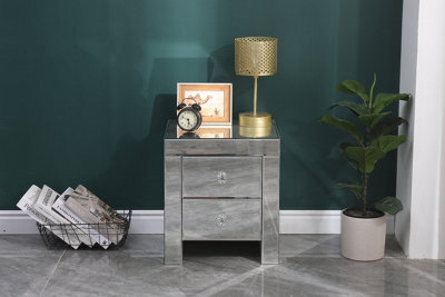 Furniturehmd 2 Drawer Mirrored Bedside Table Crystal Units Nightstand Storage Cabinet For Bedroom,living Room - image 1