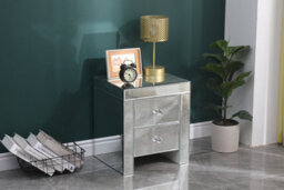 Furniturehmd 2 Drawer Mirrored Bedside Table Crystal Units Nightstand Storage Cabinet For Bedroom,living Room - thumbnail 2