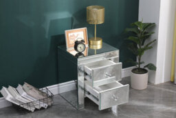 Furniturehmd 2 Drawer Mirrored Bedside Table Crystal Units Nightstand Storage Cabinet For Bedroom,living Room - thumbnail 3