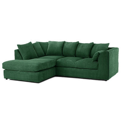 Sofaselectionuk Ltd Sofa Selection Jumbo Cord Scatter Back L Shape 4 Seater Left Hand Sofa In Green Cozy Corner Sofa With Soft Cord Fabric And Cushion