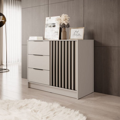 Arte Nelly Sideboard Cabinet 105Cm Cashmere & Black - Modern Storage Unit With Three Drawers And Top Shelf For Stylish Interiors - image 1