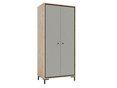 Arte Parii Grey 2 Door Wardrobe - Neutral Hinged Clothes Storage With Shelves & Rail W89 X H196 X D54Cm - image 1