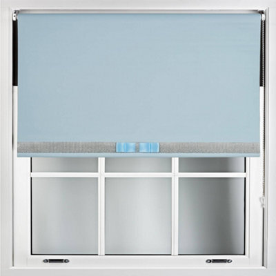 Duck Egg Blue Blackout Roller Blind With Silver Diamante & Duck Egg Bow Free Cut Down Service By Furnished - (W)210Cm X (L)210Cm