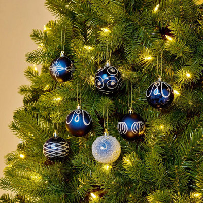 9 Piece Midnight Blue Christmas Tree Baubles Mixed Finish Decorations - image 1