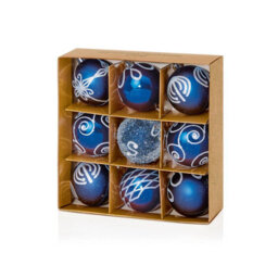 9 Piece Midnight Blue Christmas Tree Baubles Mixed Finish Decorations - thumbnail 2