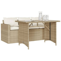 Berkfield 2 Piece Garden Dining Set With Cushions Beige Poly Rattan - thumbnail 3