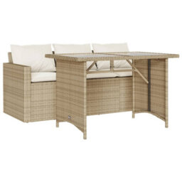 Berkfield 2 Piece Garden Dining Set With Cushions Beige Poly Rattan - thumbnail 2