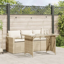 Berkfield 2 Piece Garden Dining Set With Cushions Beige Poly Rattan - thumbnail 1