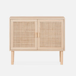 Sweeek - 80Cm Cabinet With Wood And Rattan Decor With 2 Doors Natural 80X30X68 Cm - Camargue - thumbnail 2