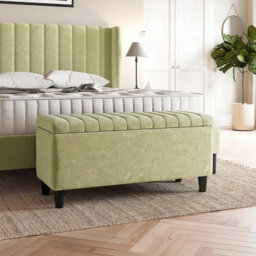 120Cm Safari Striped Plush Velvet Upholstered Ottoman Storage Bench With Legs,cream Deep Storage End Of Bed Shoes Bench
