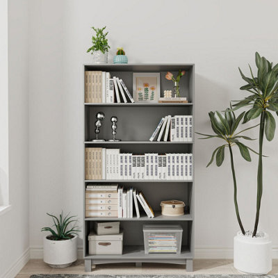 Urbn-Living Urbnliving 150Cm Height Grey 5 Tier Wide Wooden Bookcase Shelf Storage Display Shelving Unit - image 1