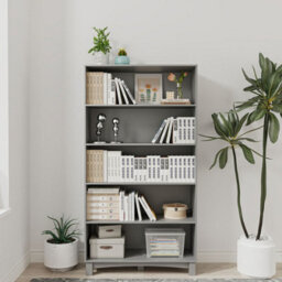 Urbn-Living Urbnliving 150Cm Height Grey 5 Tier Wide Wooden Bookcase Shelf Storage Display Shelving Unit - thumbnail 1