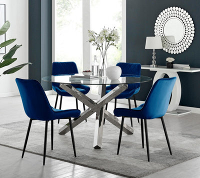Furniturebox Uk Vogue Round Dining Table And 4 Navy Pesaro Black Leg Chairs - image 1