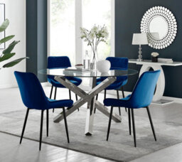 Furniturebox Uk Vogue Round Dining Table And 4 Navy Pesaro Black Leg Chairs