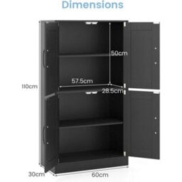 Tall Kitchen Cupboard Black 4-Door Storage Cabinet Adjustable Shelves - thumbnail 2
