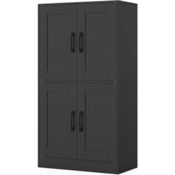 Tall Kitchen Cupboard Black 4-Door Storage Cabinet Adjustable Shelves - thumbnail 1