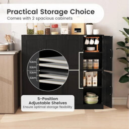 Tall Kitchen Cupboard Black 4-Door Storage Cabinet Adjustable Shelves - thumbnail 3