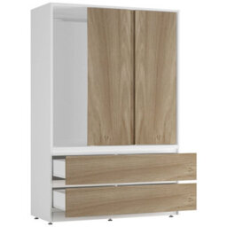 Urbn-Living Urbnliving 180Cm Height White Carcass 3 Sliding Oak Door With 4 Oak Drawer Wardrobe Clothes Storage Hanging Rail Bedroom - thumbnail 6