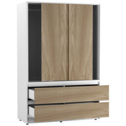 Urbn-Living Urbnliving 180Cm Height White Carcass 3 Sliding Oak Door With 4 Oak Drawer Wardrobe Clothes Storage Hanging Rail Bedroom - thumbnail 5