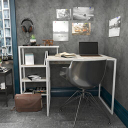 Decorotika Rino Computer Desk Study Desk White Marble Effect And White - thumbnail 2