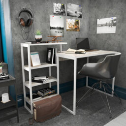 Decorotika Rino Computer Desk Study Desk White Marble Effect And White - thumbnail 3