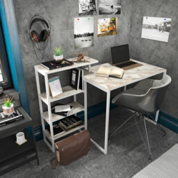 Decorotika Rino Computer Desk Study Desk White Marble Effect And White