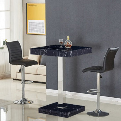 Furniture in Fashion Topaz Milano Marble Effect Bar Table 2 Ripple Black Stools - image 1