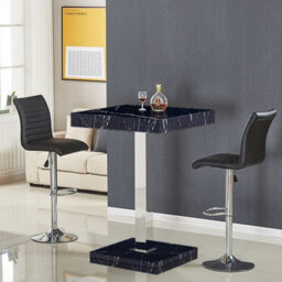 Furniture in Fashion Topaz Milano Marble Effect Bar Table 2 Ripple Black Stools