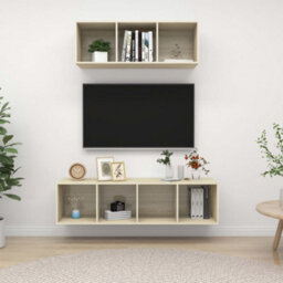 Walplus 2 Piece Tv Cabinet Set Sonoma Oak Engineered Wood - thumbnail 1