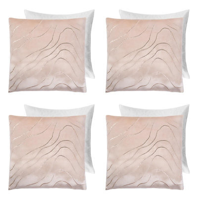 OHS 4 Pack Metallic Wave Filled Cushion Covers, Natural/gold - 45 X 45Cm - image 1