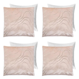 OHS 4 Pack Metallic Wave Filled Cushion Covers, Natural/gold - 45 X 45Cm