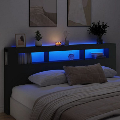 Berkfield Led Headboard Black 220X18.5X103.5 Cm Engineered Wood - image 1