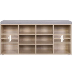LEDREM Shoe Bench With Cushion, 10-Compartment Storage Bench With Padded Seat, Adjustable Shelves, For Bedroom, Oak Colour - thumbnail 4