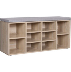 LEDREM Shoe Bench With Cushion, 10-Compartment Storage Bench With Padded Seat, Adjustable Shelves, For Bedroom, Oak Colour - thumbnail 7